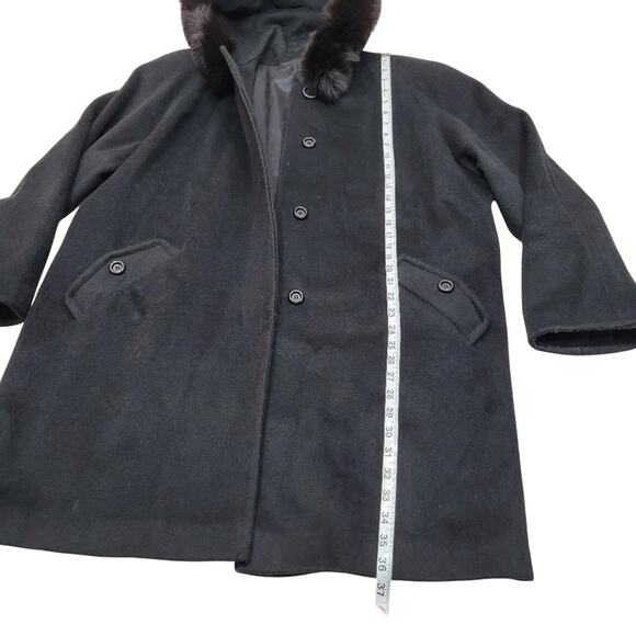 Vintage ILGWU real fox fur trim trench coat peacoat jacket wool - Picture 7 of 15